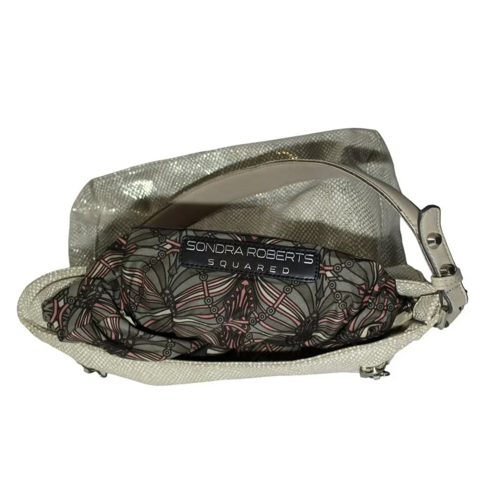 Sondra Roberts Squared Faux Snakeskin‎ Gray Hobo Handbag Purse